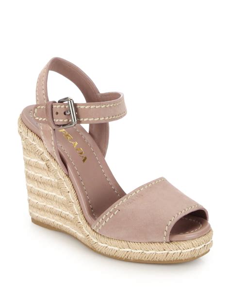 prada suede espadrille peep toe wedge sandal|prada diagram platform sandal.